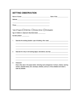 Child Care Center Observation Form