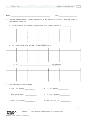 Place value chart printable - Lesson 6 Homework A STORY OF UNITS Name Date 1