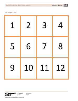 Common Core Integer Game Worksheet
