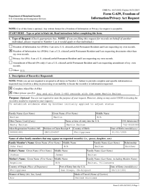 USCIS Form G-639 Freedom of Information/Privacy Act Request