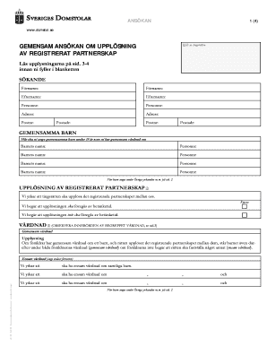 Swedish Registered Partnership Dissolution Application