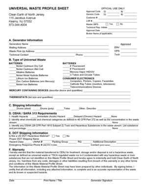 Universal Waste Profile Sheet