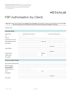 STANLIB Financial Services Provider Authorisation Form