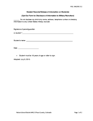Opt-Out Form for Military Recruiters