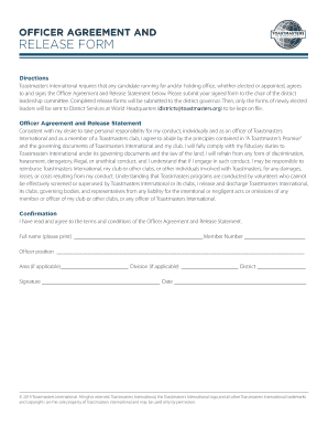 Toastmasters Officer Agreement and Release Form