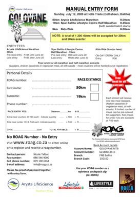 Golovane MTB Race Entry Form