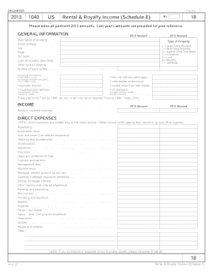 US Rental & Royalty Income (Schedule E) Form