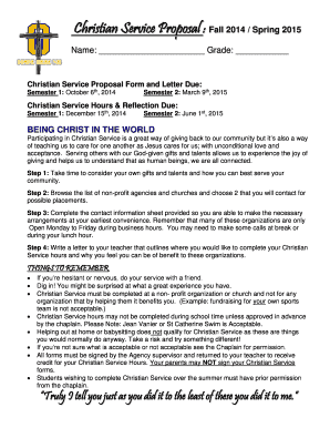 Christian Service Proposal Student Time Sheet