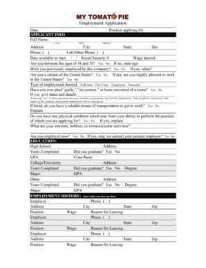 Employment Application Form