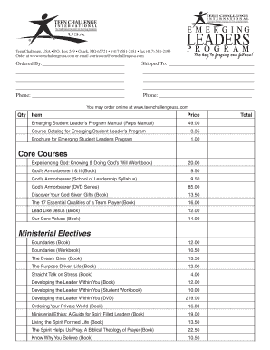 Emerging Student Leader's Program Order Form