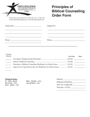 Faith Based Drug Counseling Order Form