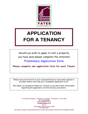 UK Residential Tenancy Preliminary Application Form