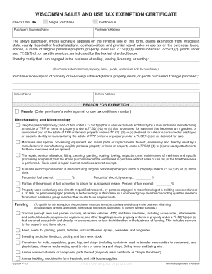Wisconsin Sales and Use Tax Exemption Certificate