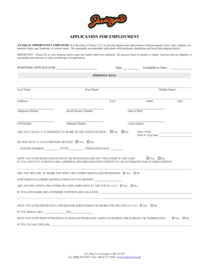 Juicys Employment Application Form