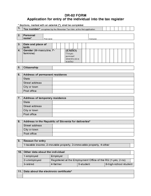 DR-02 Form - Application for Entry into Tax Register