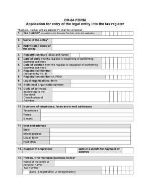 Slovenia Tax Register Application Form