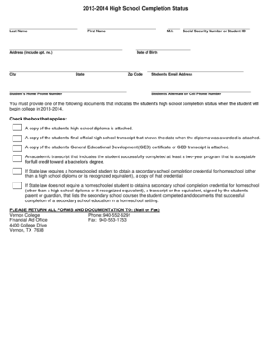 High School Completion Status Form