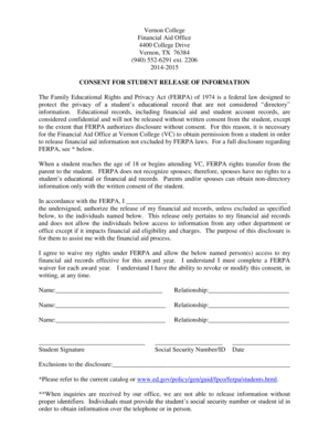 FERPA Consent Form for Student Release of Information