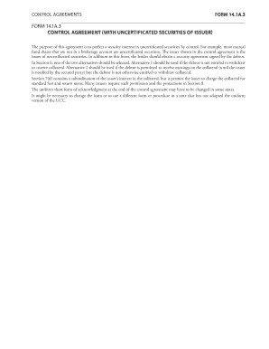 Control Agreement for Uncertificated Securities