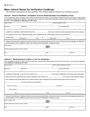Texas Motor Vehicle Rental Tax Verification Certificate