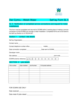 Welsh Water Self Lay Service Connection Form