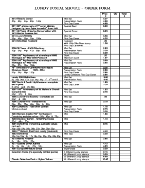 Lundy Postal Service Order Form
