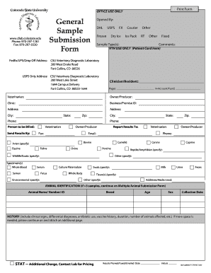 Veterinary Diagnostic Laboratory Submission Form