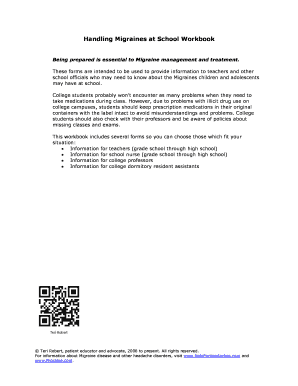 Migraine Information Forms for School
