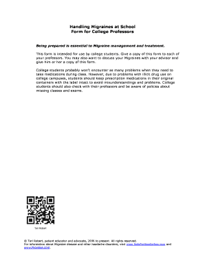 Migraine Management Form for College Professors