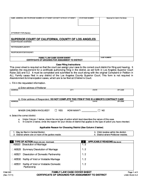 California Family Law Case Cover Sheet
