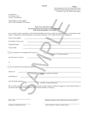 Einzelabnehmer-EVE für Kriegswaffen und kriegswaffennahe Rüstungsgüter