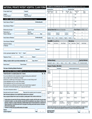 National Private Patient Hospital Claim Form