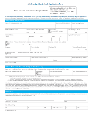 JCB Standard Card Credit Application Form