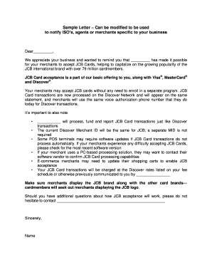 JCB Card Acceptance Notification Letter