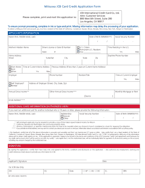 Mitsuwa JCB Card Credit Application Form