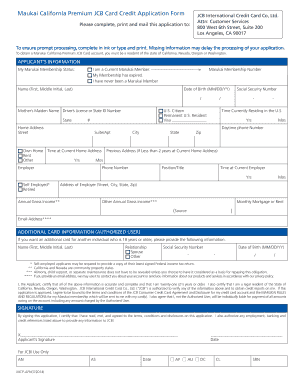 Marukai California Premium JCB Card Credit Application Form