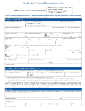 Marukai Hawaii Premium JCB Card Application Form