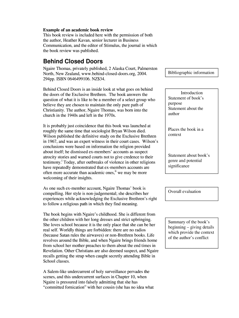 Fillable Online Example Of An Academic Book Review Fax Email Print 