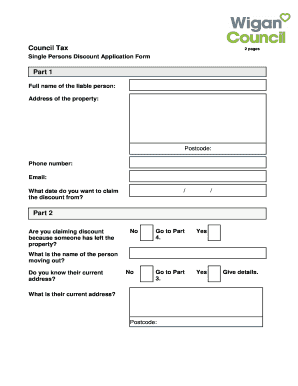 Single Persons Discount Application Form