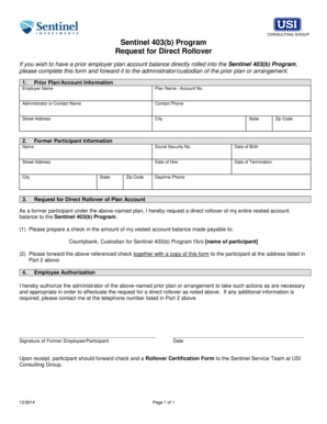 Sentinel 403(b) Rollover Request Form