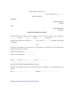 Court of Appeal Notice of Hearing
