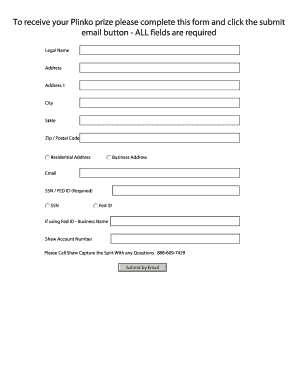 Plinko Prize Claim Form