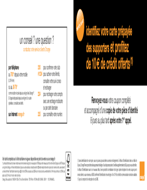Formulaire d'activation de la carte prépayée Orange