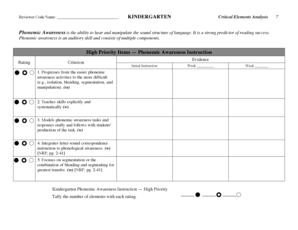 Kindergarten Phonemic Awareness Instruction Form