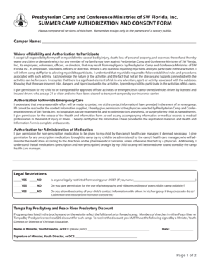 Summer Camp Authorization and Consent Form
