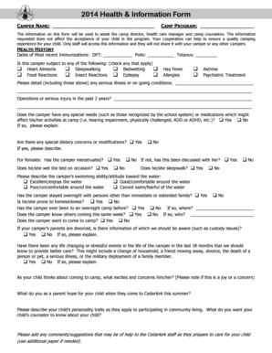 2014 Camper Health and Information Form