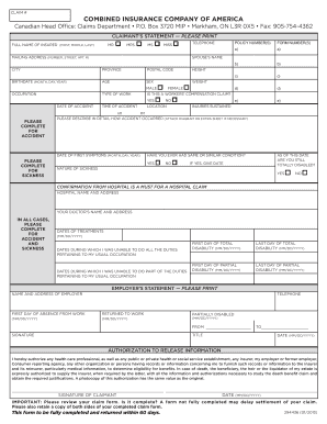Combined Insurance Accident and Health Claim Form