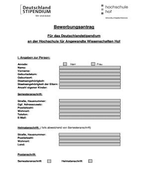 Bewerbungsantrag Für das Deutschlandstipendium