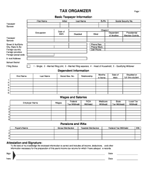 US Federal Tax Organizer Form