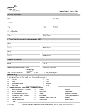Girl Scouts Health History Form